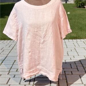 Blush Pink Short Sleeve Linen Top